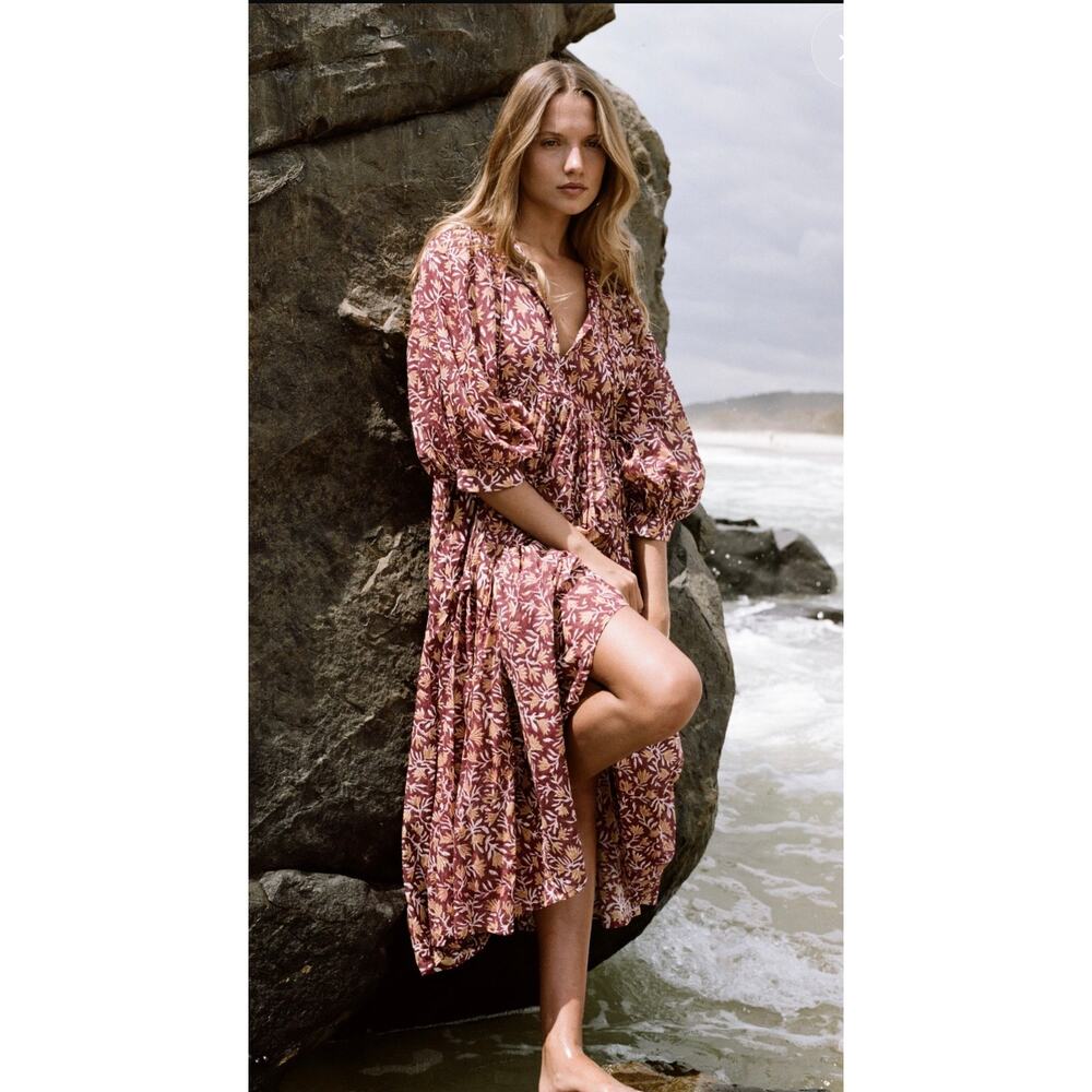 Daughters of India Kyra Midi Dress in Sumac Size XL Cotton